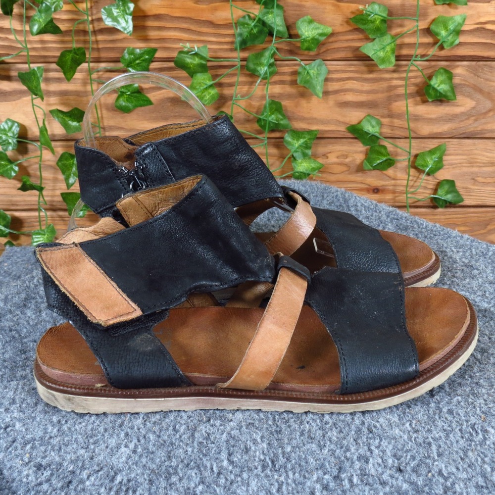 Miz Mooz Black and Tan Leather Strappy Sandals. - Picture 4 of 9